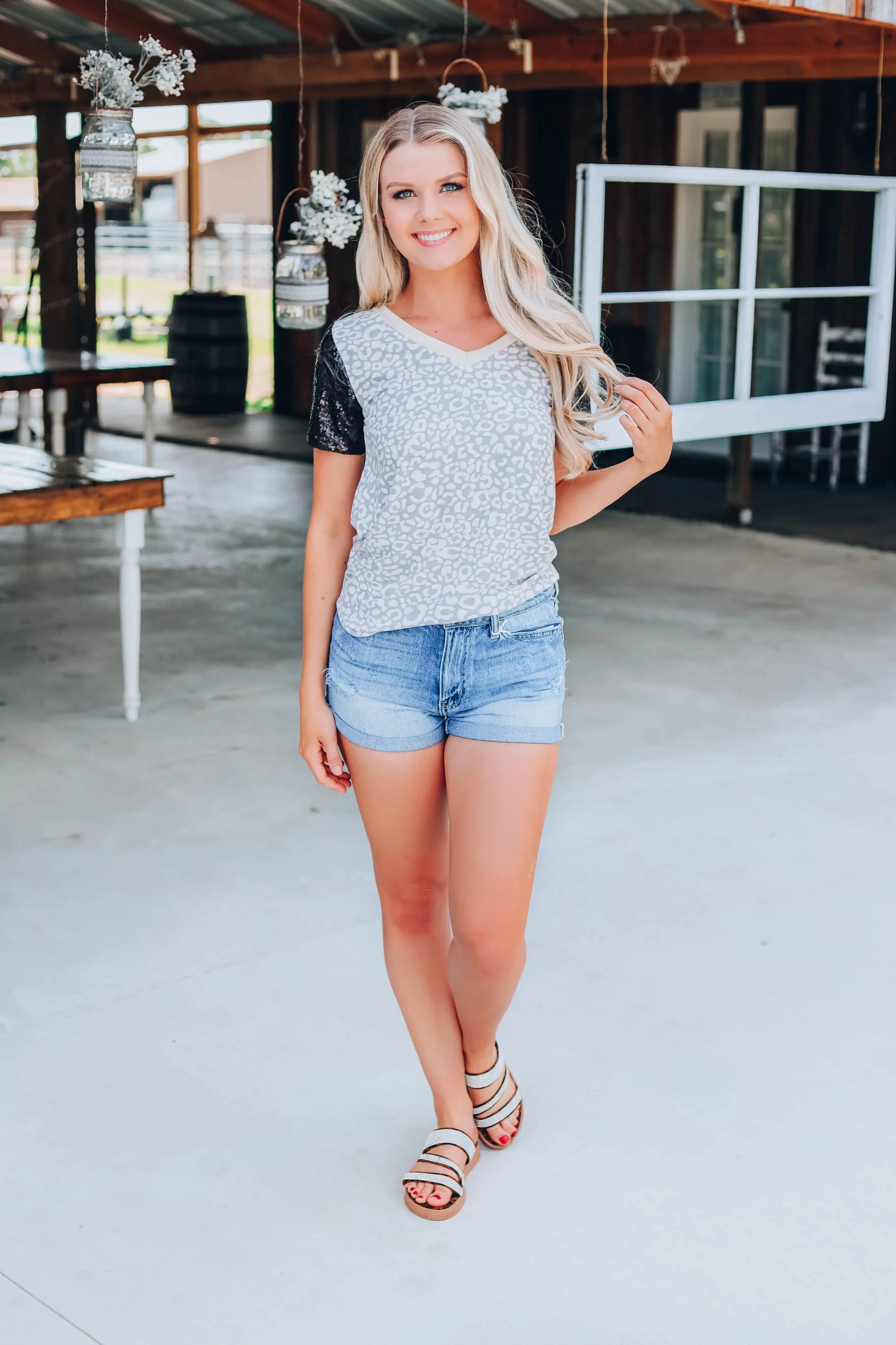 Safari's And Sequins Top - Grey
