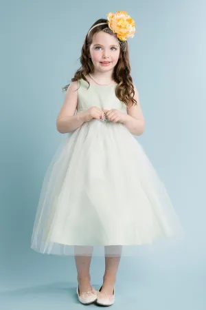 Sage Dull Satin and Tulle Kids Dress with Brooch 1/17/25 9536