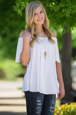 SALE-Off The Shoulder Short Sleeve Piko Top - Off White