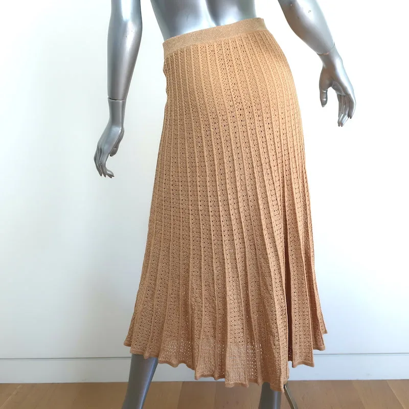 Sandro Pleated Midi Skirt Allea Gold Metallic Pointelle Knit Size 1