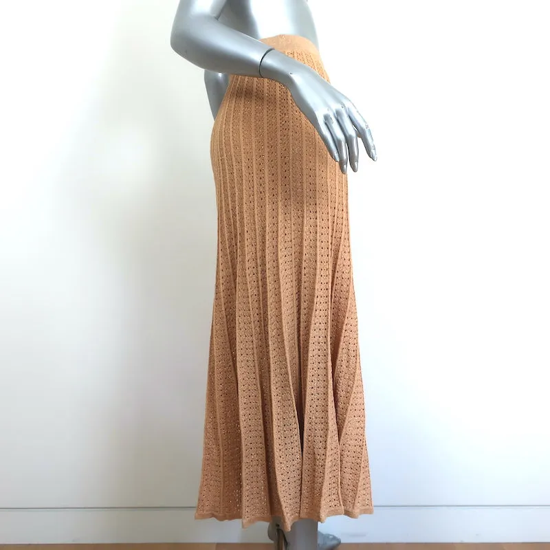 Sandro Pleated Midi Skirt Allea Gold Metallic Pointelle Knit Size 1