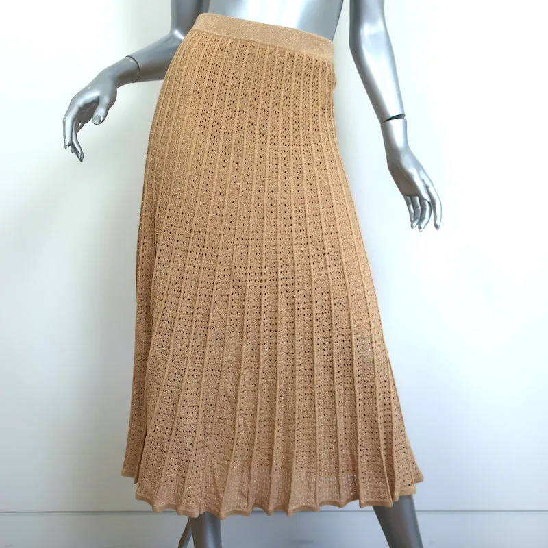 Sandro Pleated Midi Skirt Allea Gold Metallic Pointelle Knit Size 1