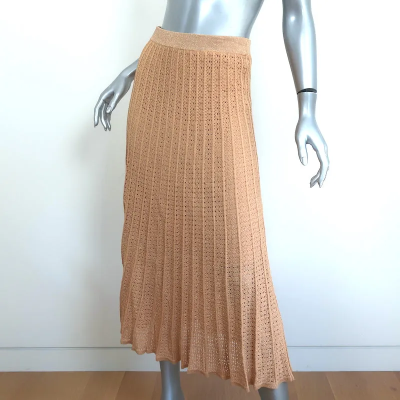 Sandro Pleated Midi Skirt Allea Gold Metallic Pointelle Knit Size 1