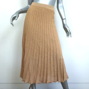 Sandro Pleated Midi Skirt Allea Gold Metallic Pointelle Knit Size 1