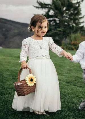 Scalloped Lace 2 Piece Girl Dress Set in White