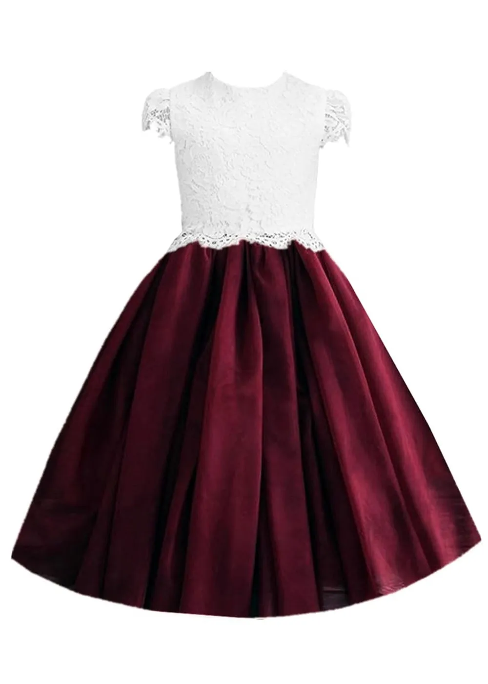 Scalloped Lace Girl Dress Set in Burgundy