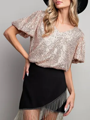 Sequin Puff Sleeve Top - Gold FINAL SALE