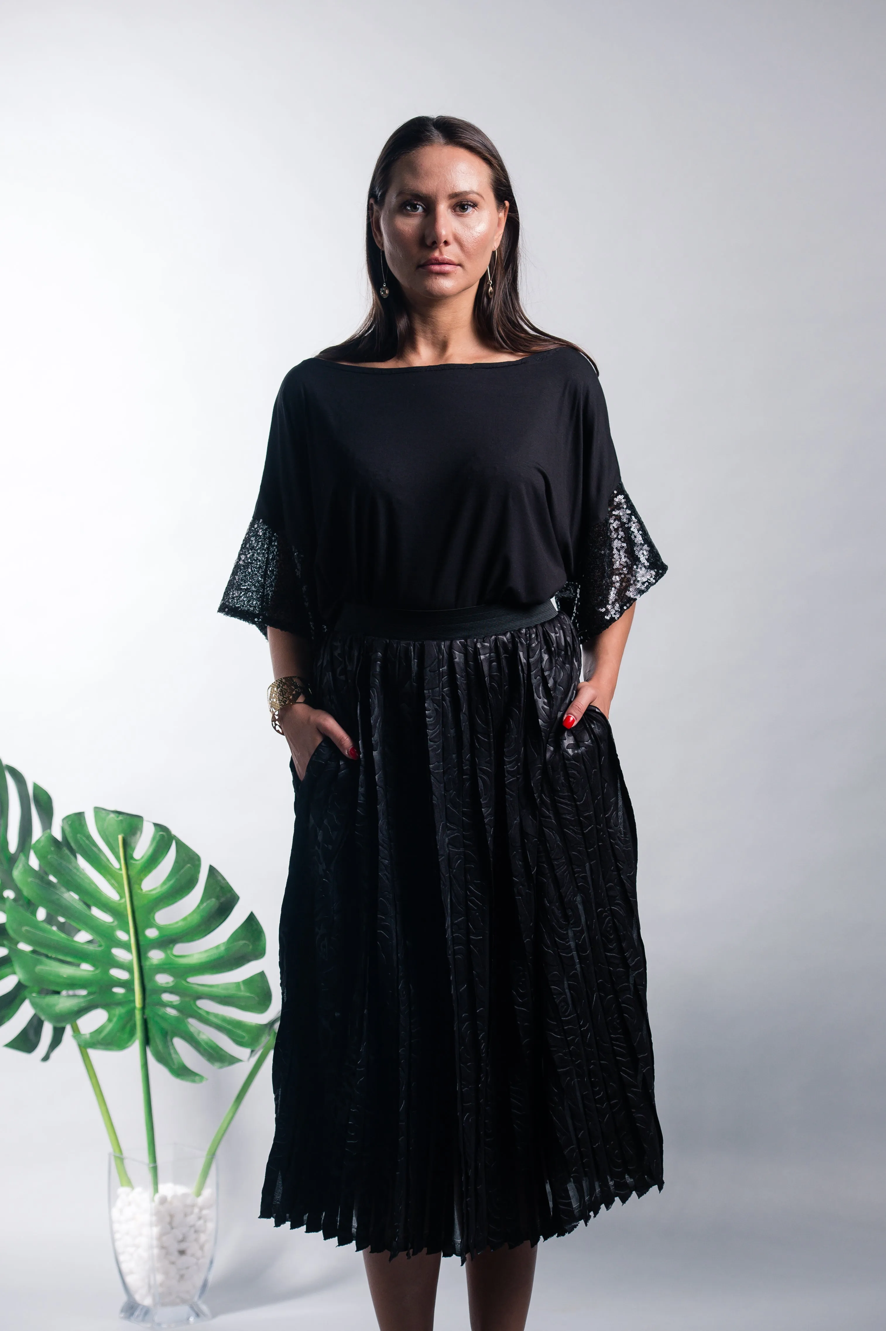 Sequin Sleeve Jersey Top