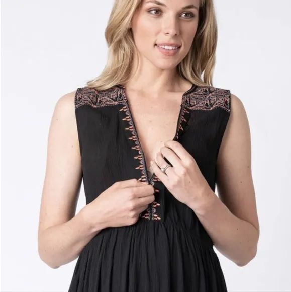 Seraphine Size 2 Black Embroidered Maternity &amp; Nursing Dress