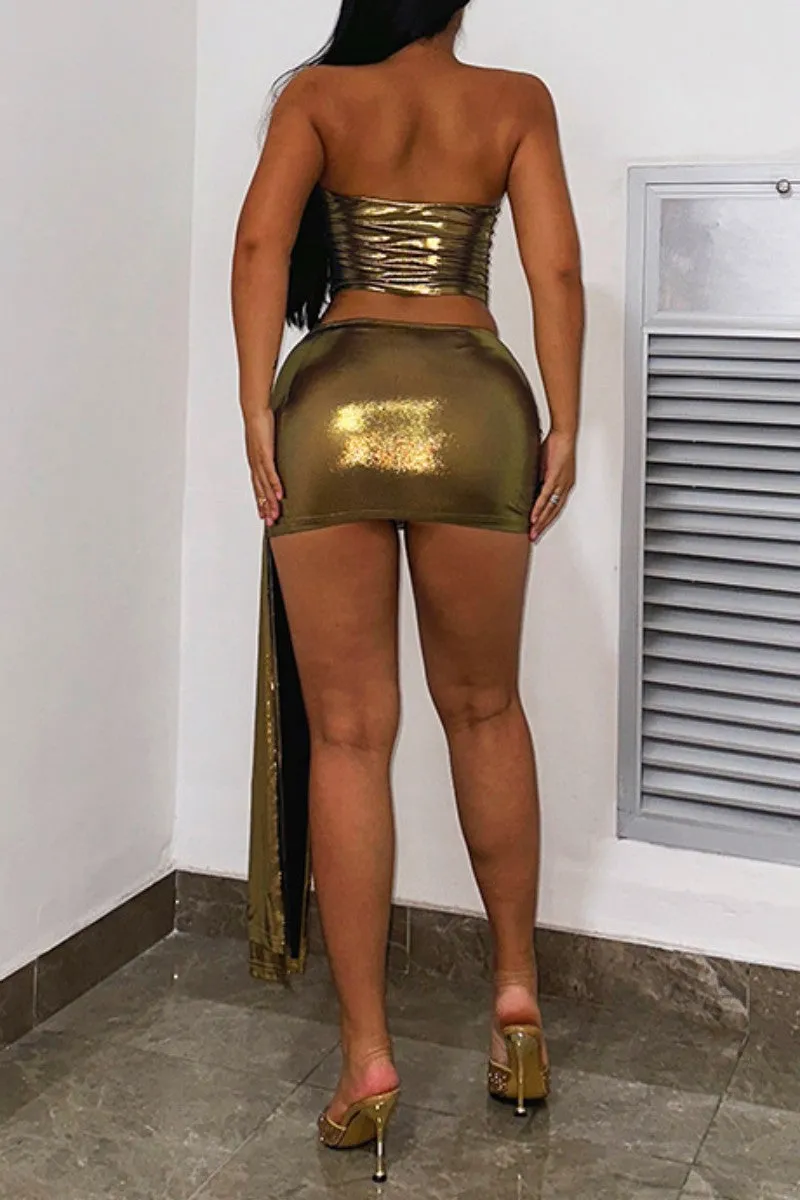 Sexy Solid Patchwork Backless Strapless Sleeveless Two Pieces