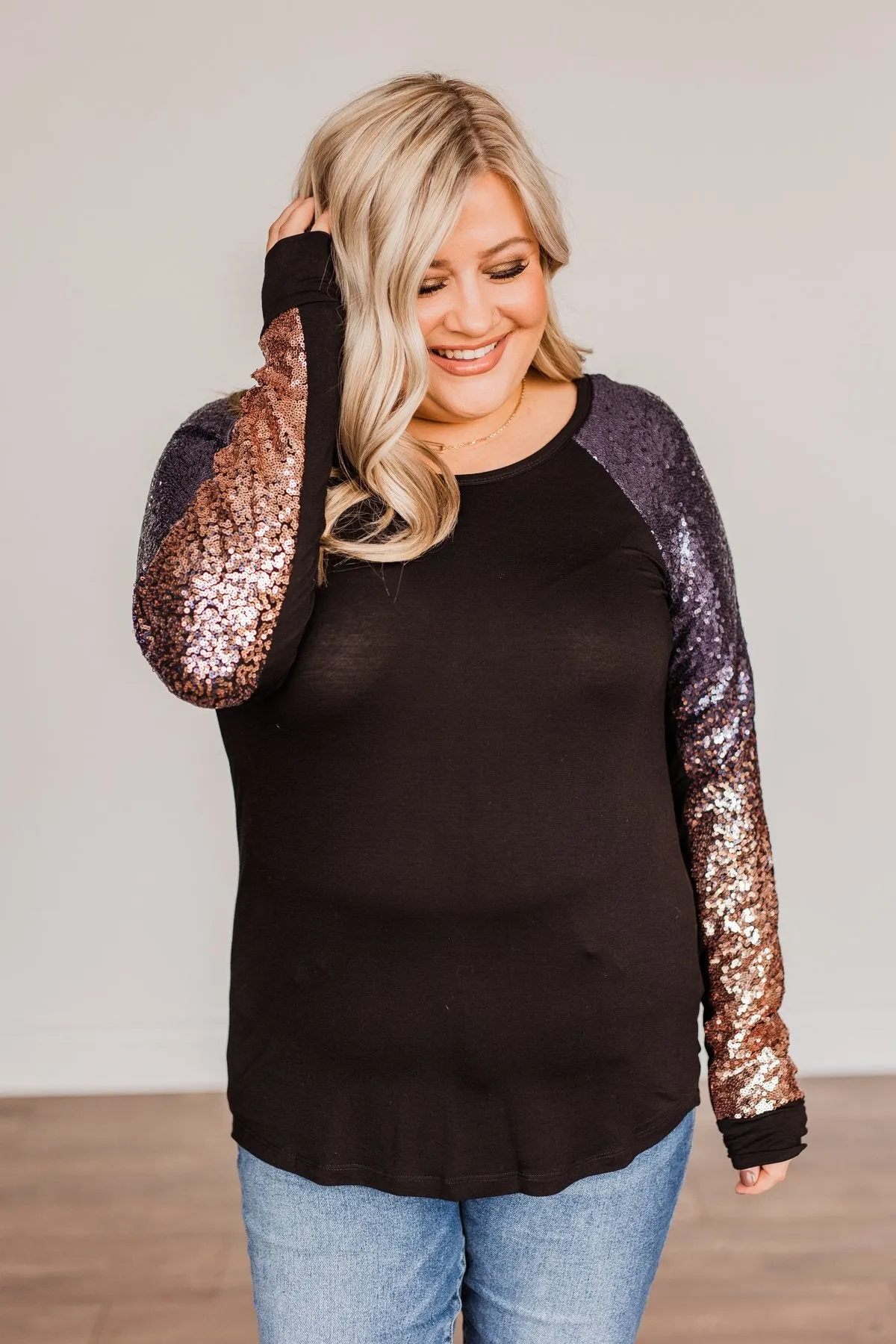 Shine Bright Sequin Top- Black