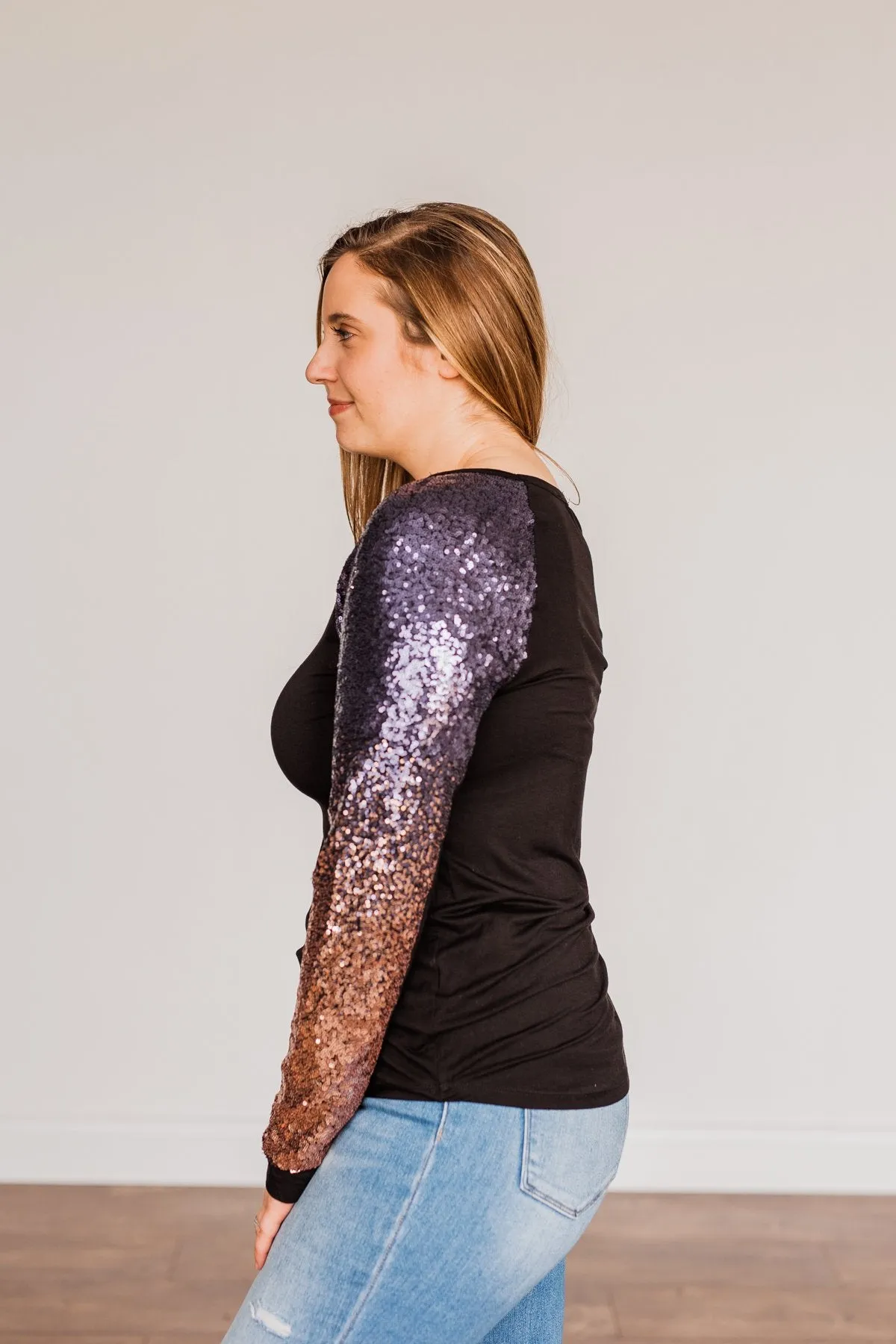 Shine Bright Sequin Top- Black