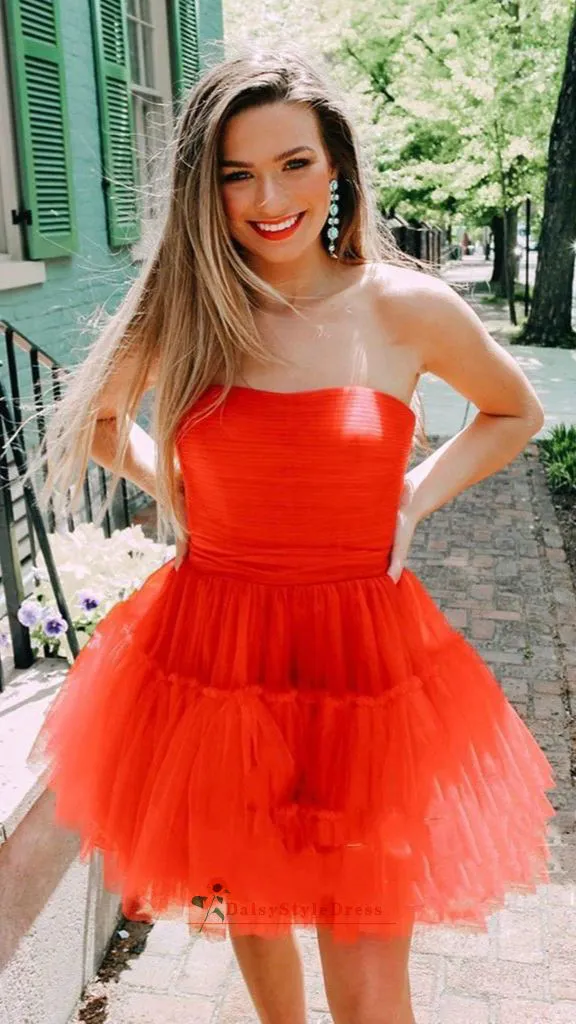 Short Red Tulle Homecoming Dress