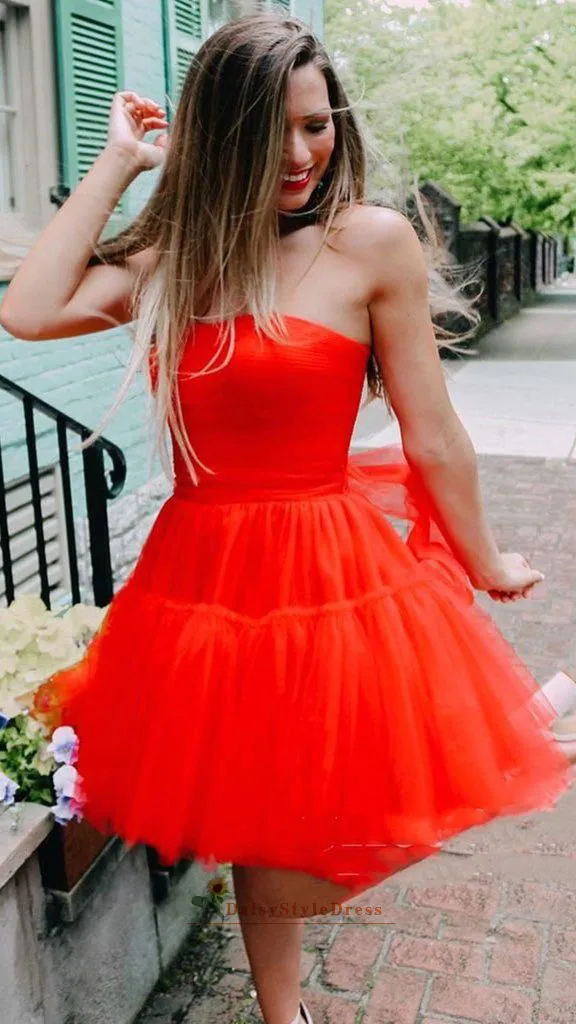Short Red Tulle Homecoming Dress