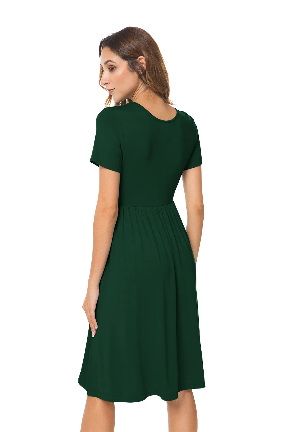 Short Sleeve Empire Waist Plain Dress with Pockets