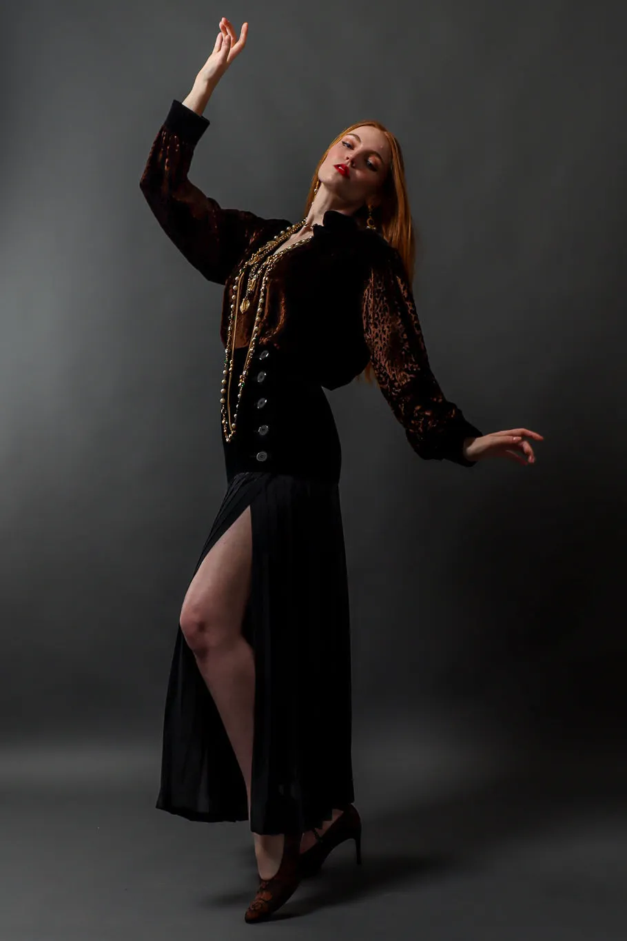Silk Velvet Pleated Skirt