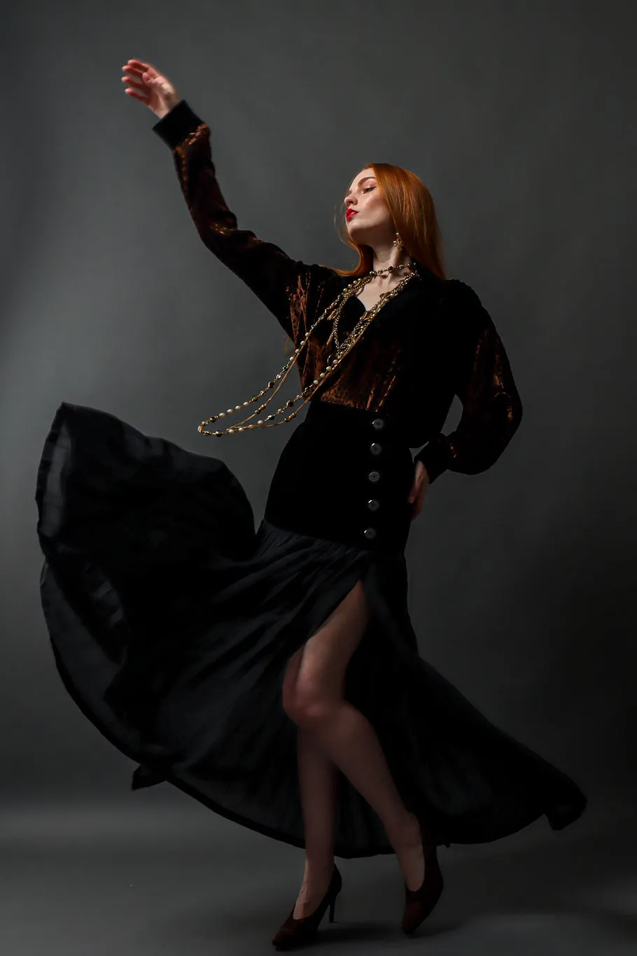 Silk Velvet Pleated Skirt