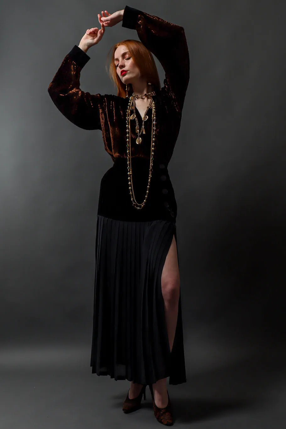 Silk Velvet Pleated Skirt