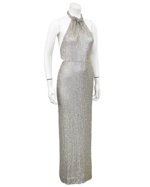 Silver Sequin Halter Gown
