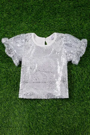 Silver Sequins Ruffle Sleeve Top