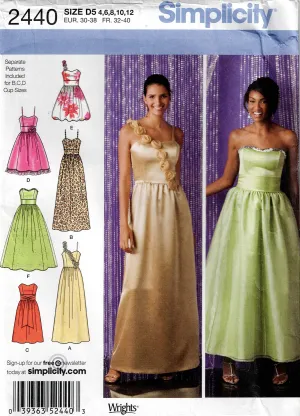 Simplicity 2440 Womens Special Occasion Evening Formal Prom Dress Out Of Print Sewing Pattern Size 4 - 12 UNCUT Factory Folded
