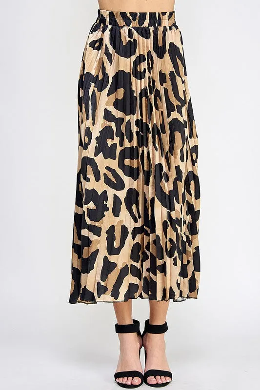 SK39 LEOPARD PLEATED SKIRT
