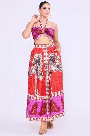 Smocked halter top & Midi full skirt set