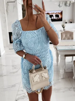 Solid Color Lace Mid-length Sleeve Dress
