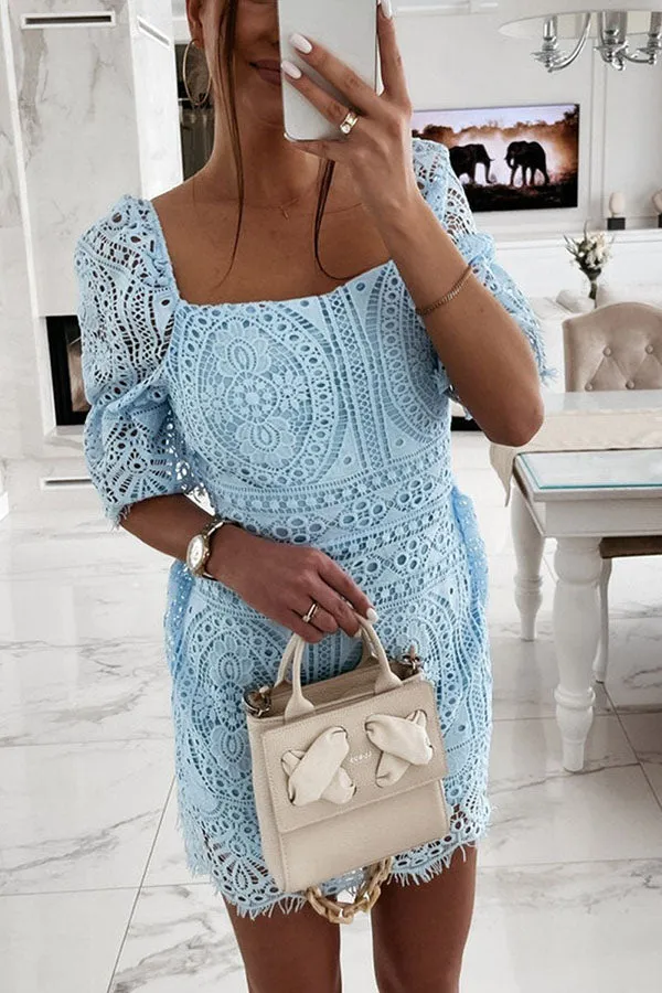 Solid Color Lace Mid-length Sleeve Dress