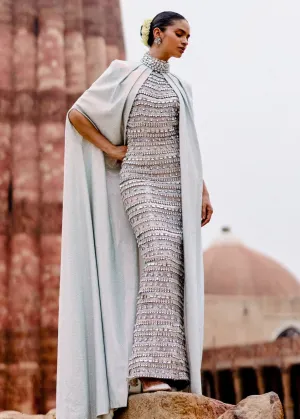 Soma cascade silver stone dress and white cape