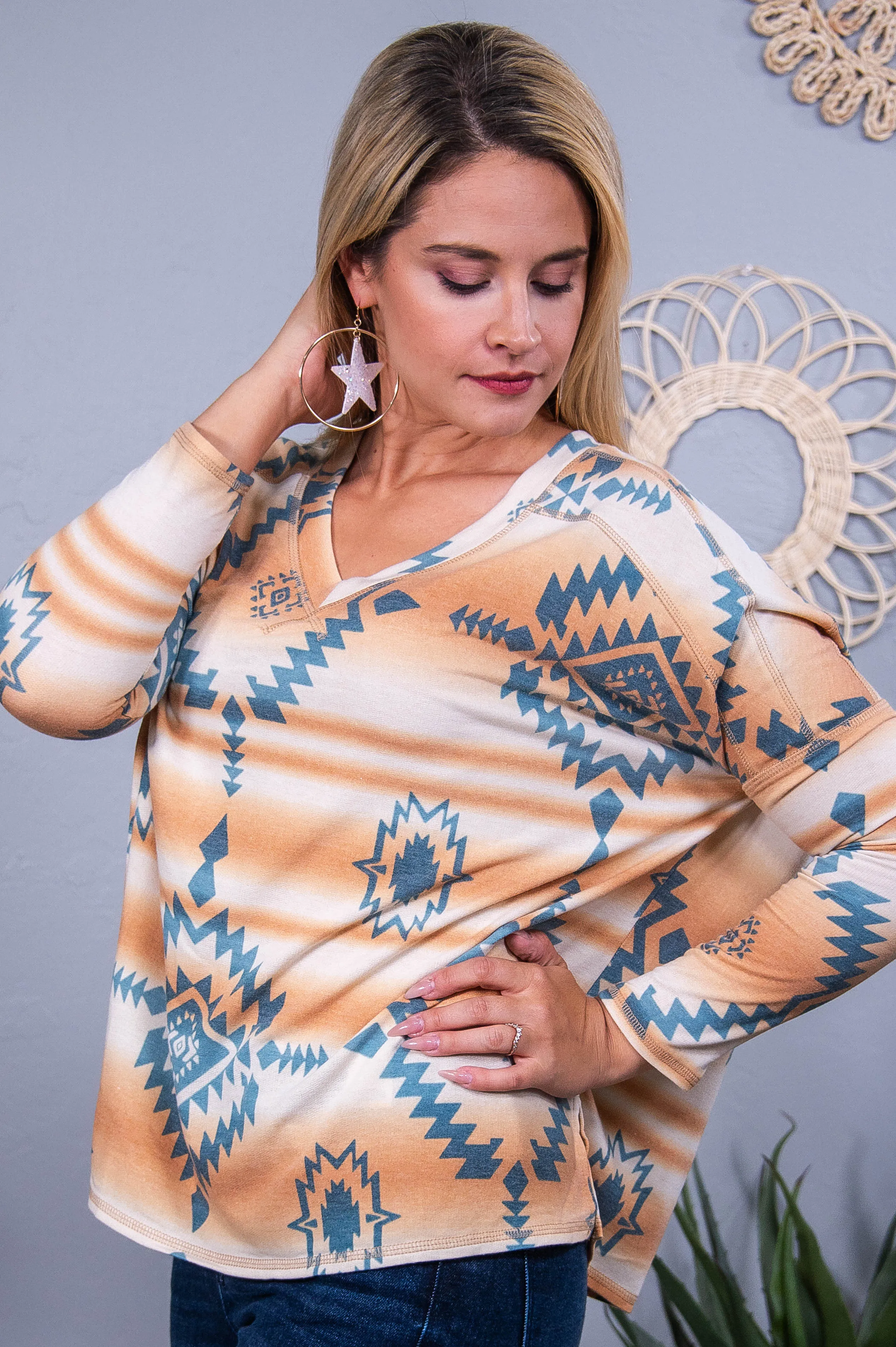 Something Different Dark Peach/Teal Tribal Top - T10414DPE