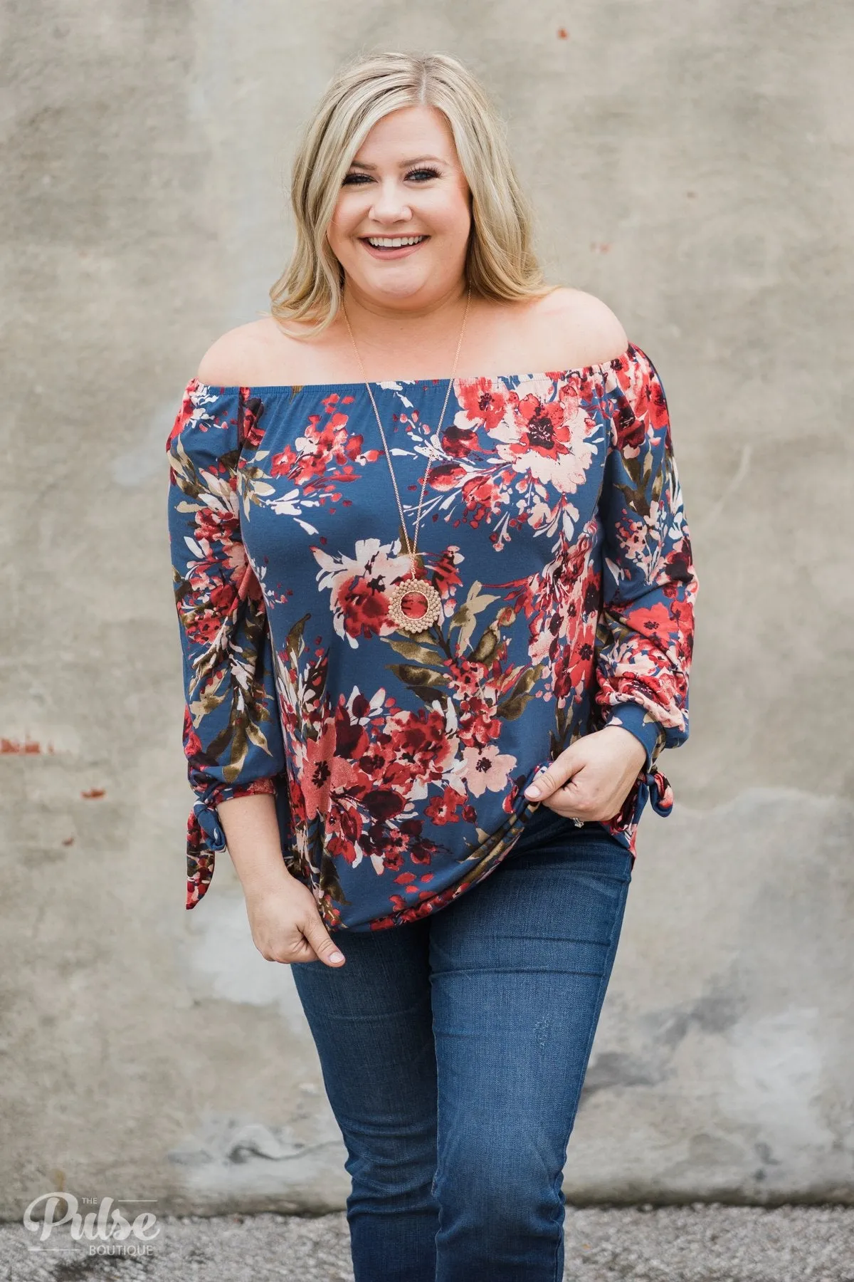Something Special Floral Off the Shoulder Top- Blue