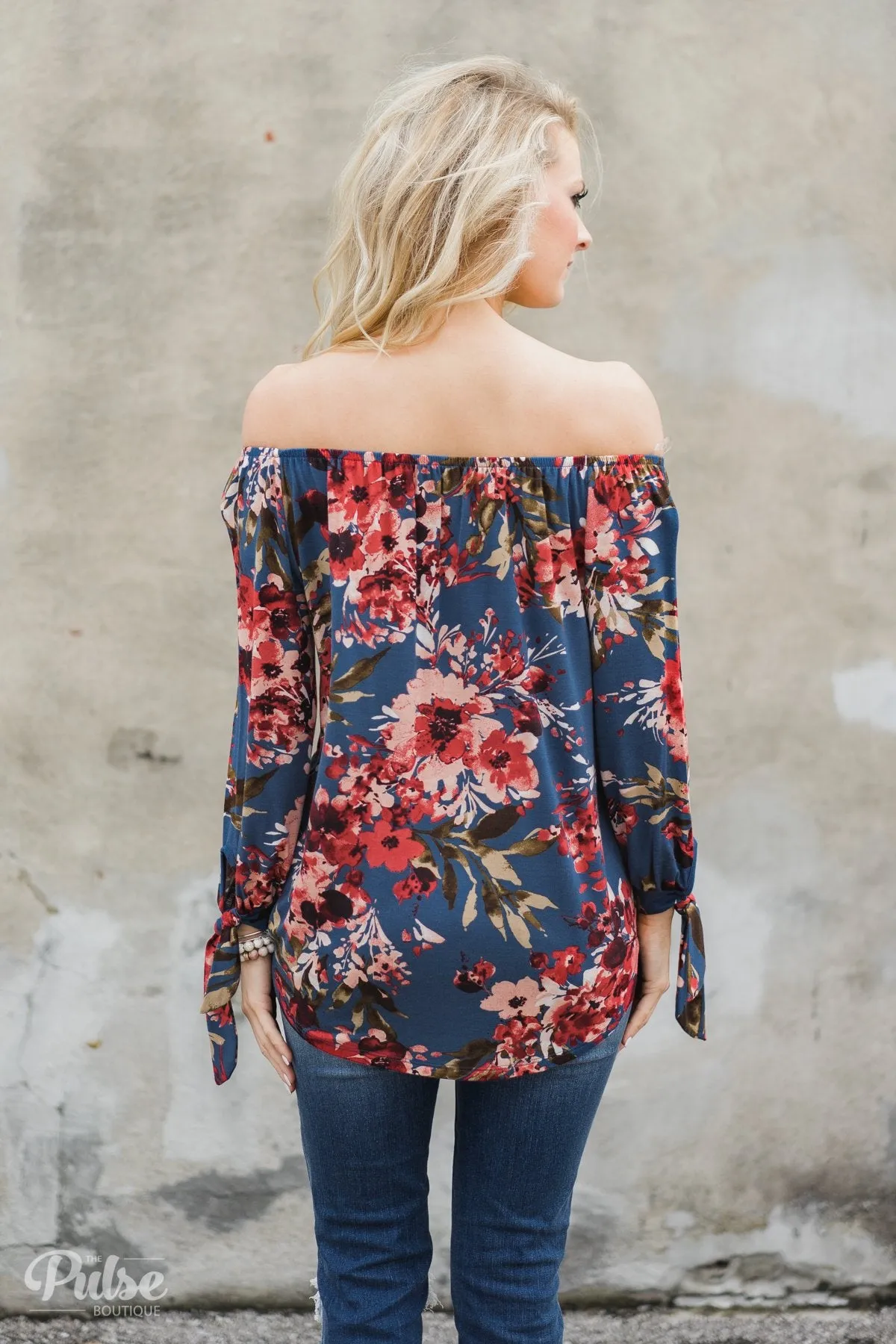 Something Special Floral Off the Shoulder Top- Blue