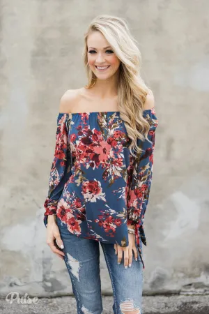 Something Special Floral Off the Shoulder Top- Blue