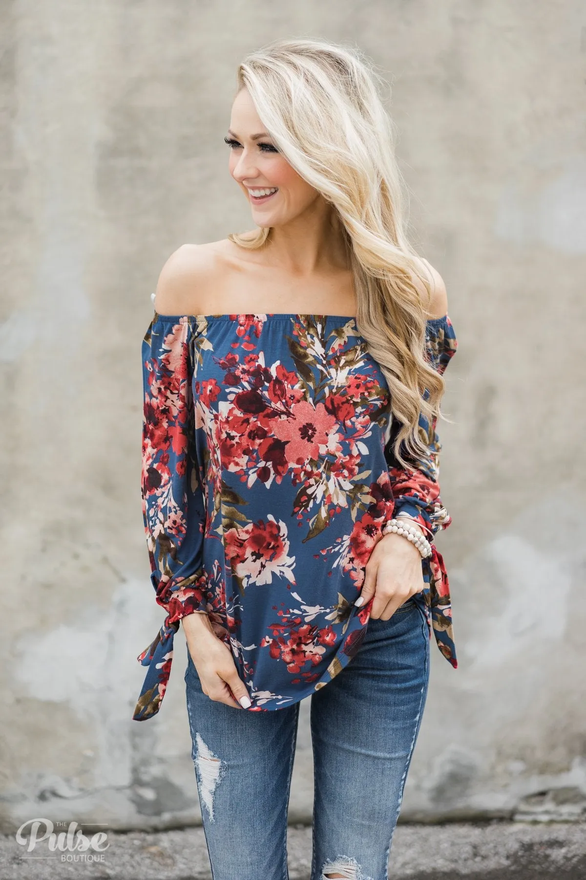 Something Special Floral Off the Shoulder Top- Blue