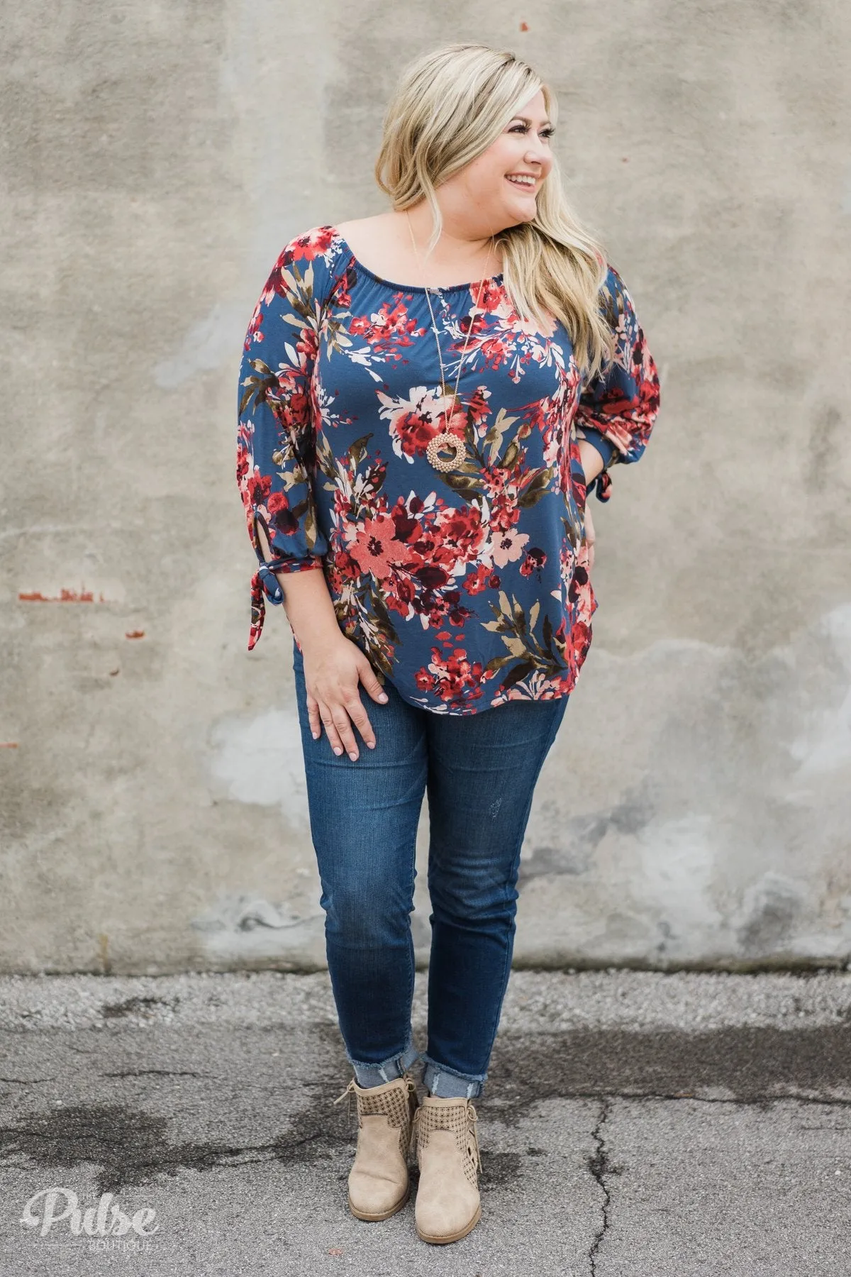 Something Special Floral Off the Shoulder Top- Blue
