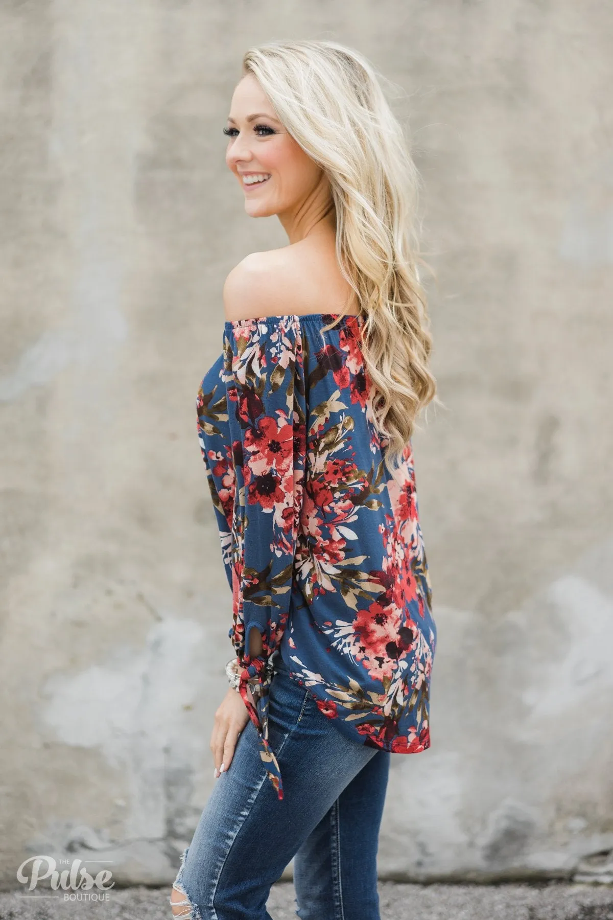 Something Special Floral Off the Shoulder Top- Blue