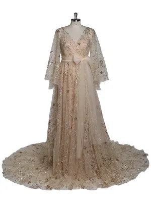 Sparkling Stars 2 In 1 Stretch Underdress   Robe Evening Dresses Elegant Maxi Dress Maternity Photography Gowns YW21004