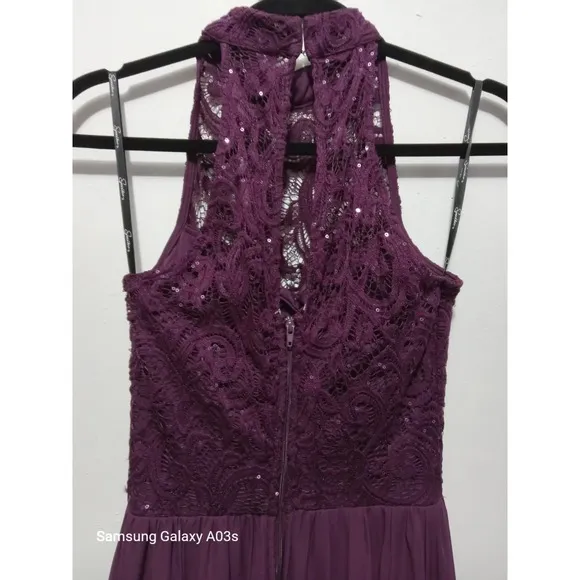 Speechless Size 3 Berrywine Halter Front Illusion Lace &amp; Chiffon Formal Prom Dre