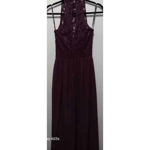 Speechless Size 3 Berrywine Halter Front Illusion Lace &amp; Chiffon Formal Prom Dre