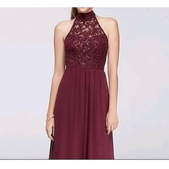 Speechless Size 3 Berrywine Halter Front Illusion Lace &amp; Chiffon Formal Prom Dre