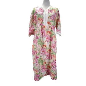 Stan Herman House Dress Size M/L Neon Floral Print Terry Trim Seersucker