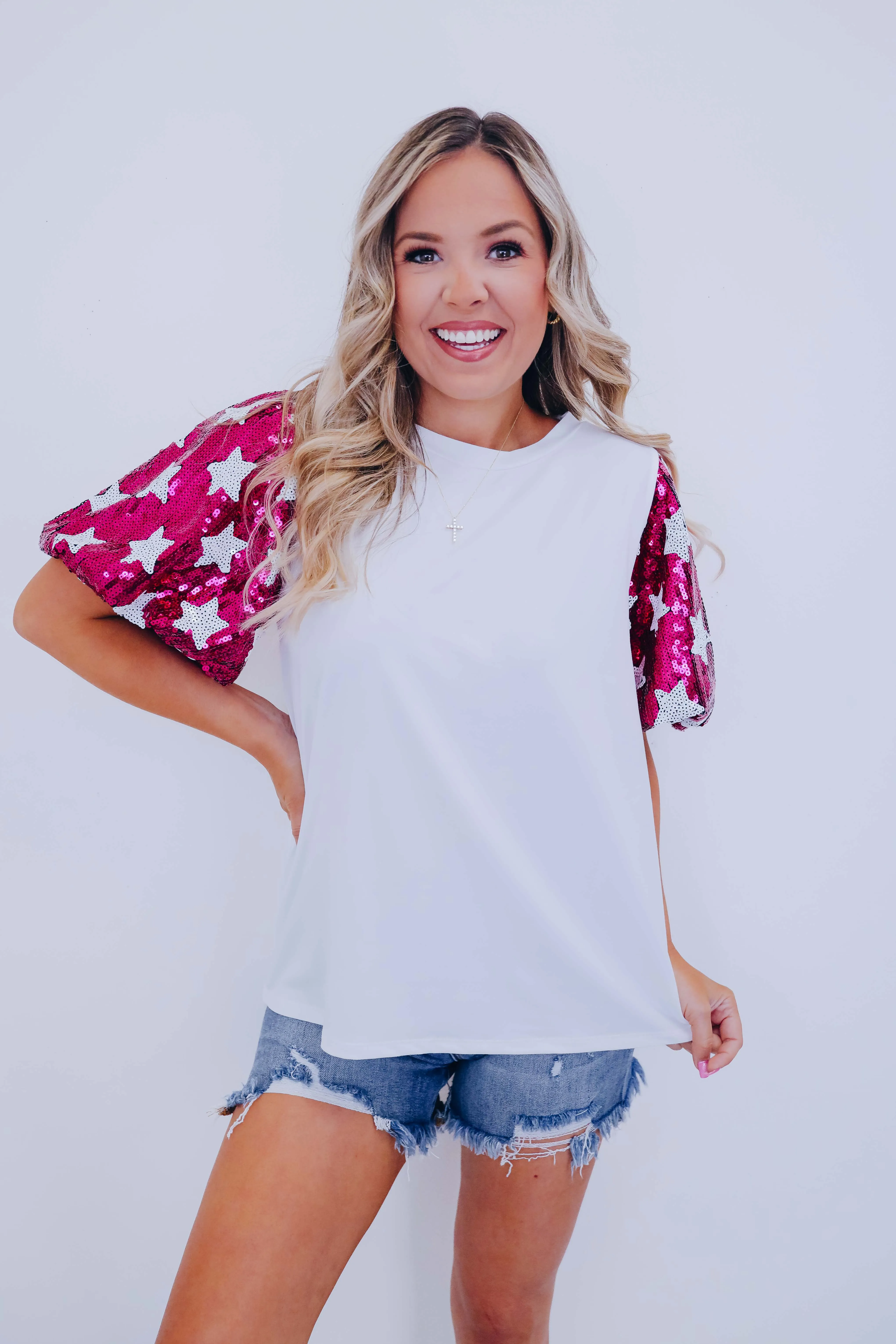 ***Stand Out Star Sequin Sleeve Top SAMPLE