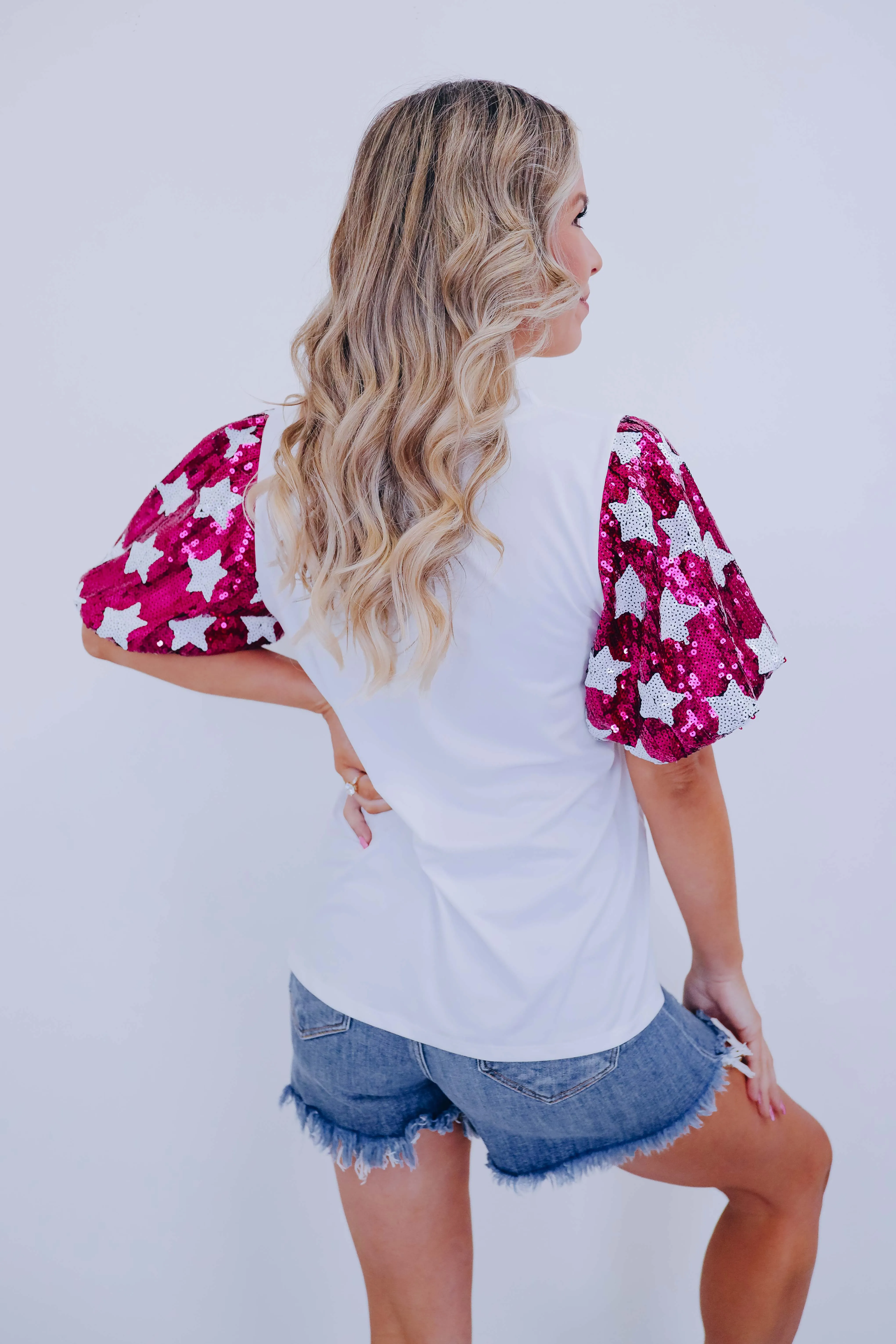 ***Stand Out Star Sequin Sleeve Top SAMPLE