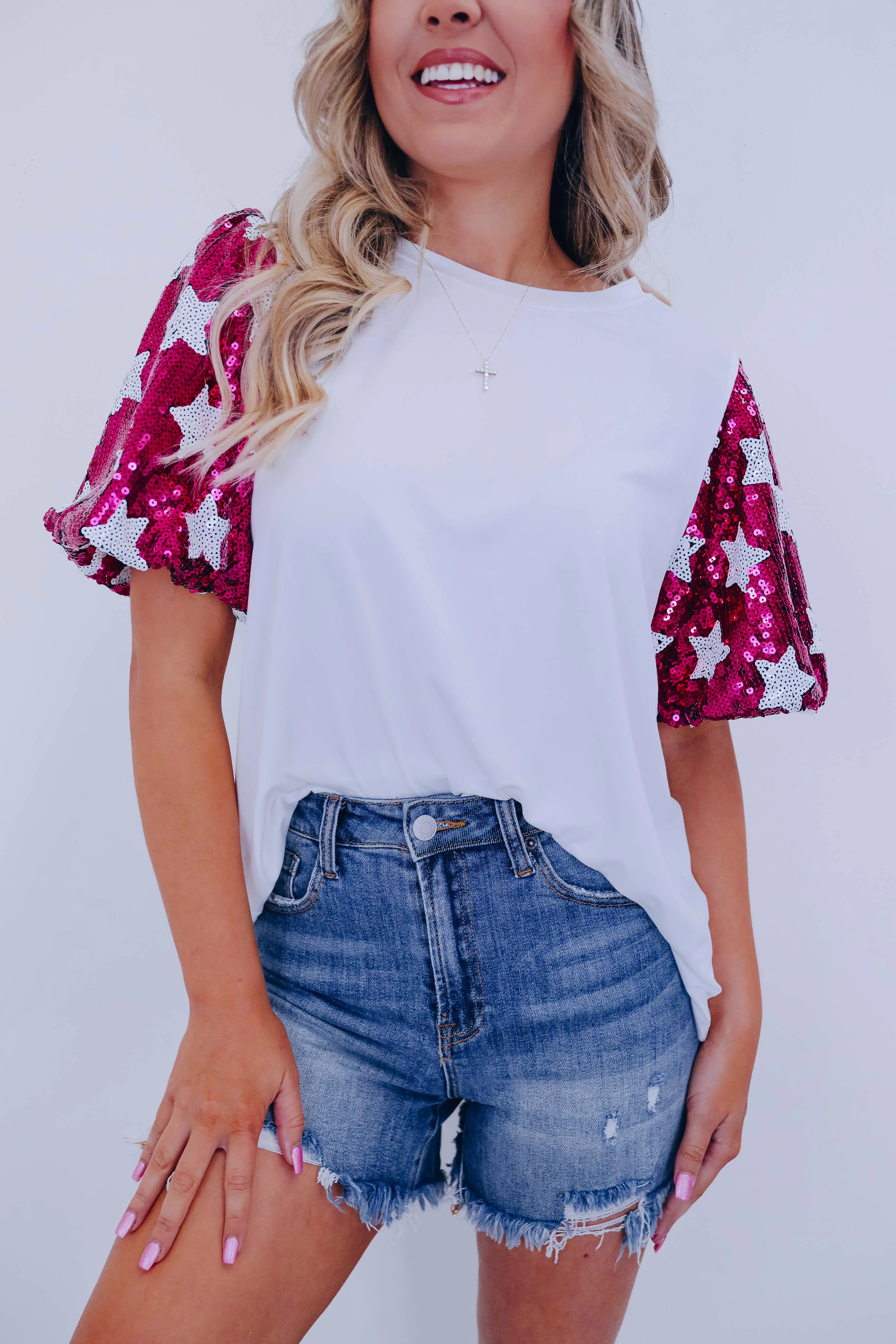 ***Stand Out Star Sequin Sleeve Top SAMPLE
