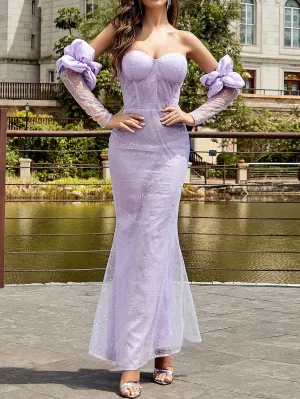 Strapless Sleeveless Tulle Maxi Bodycon Dress HB100082
