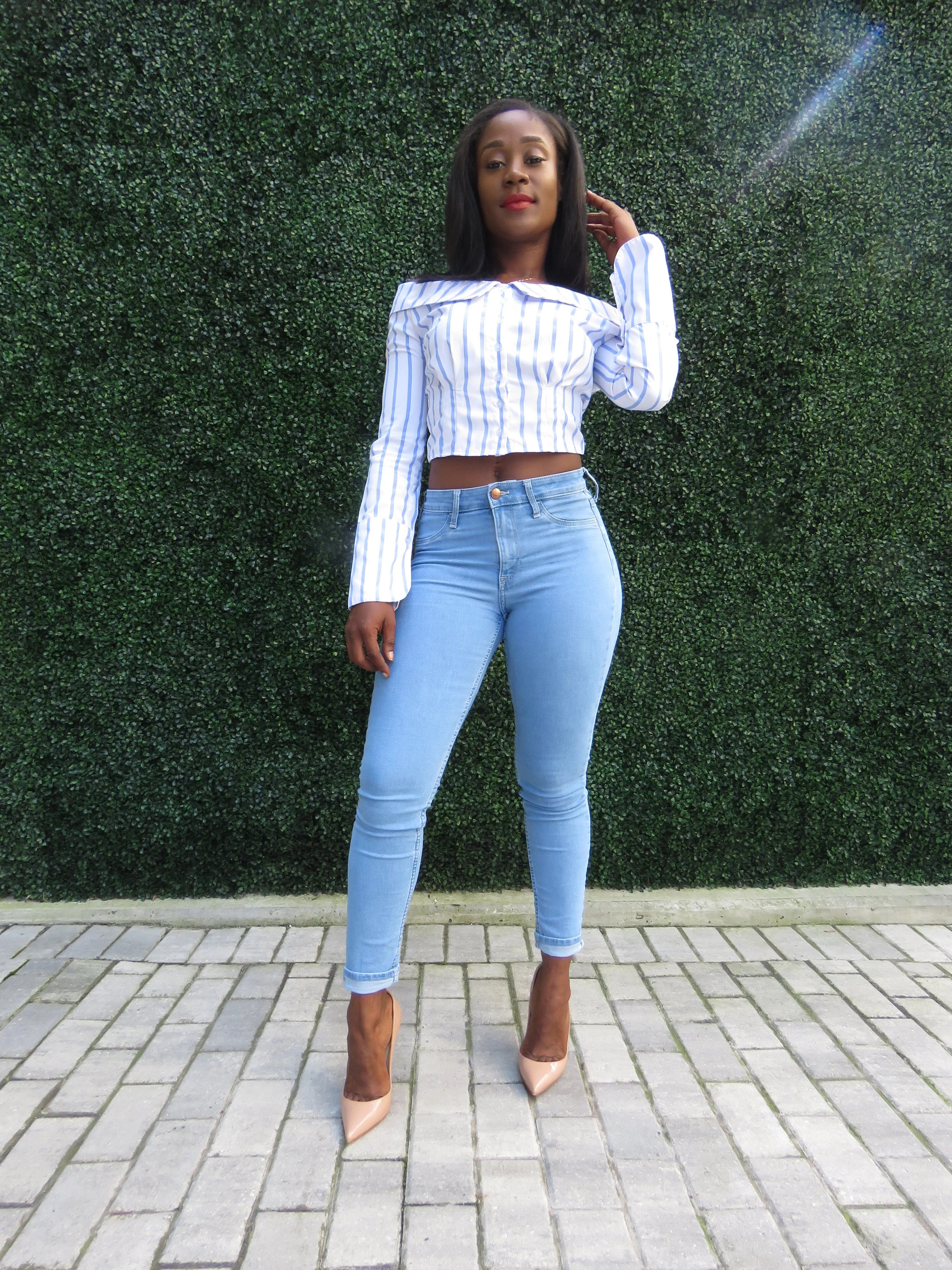 STRIPE OFF SHOULDER SHIRT TOP