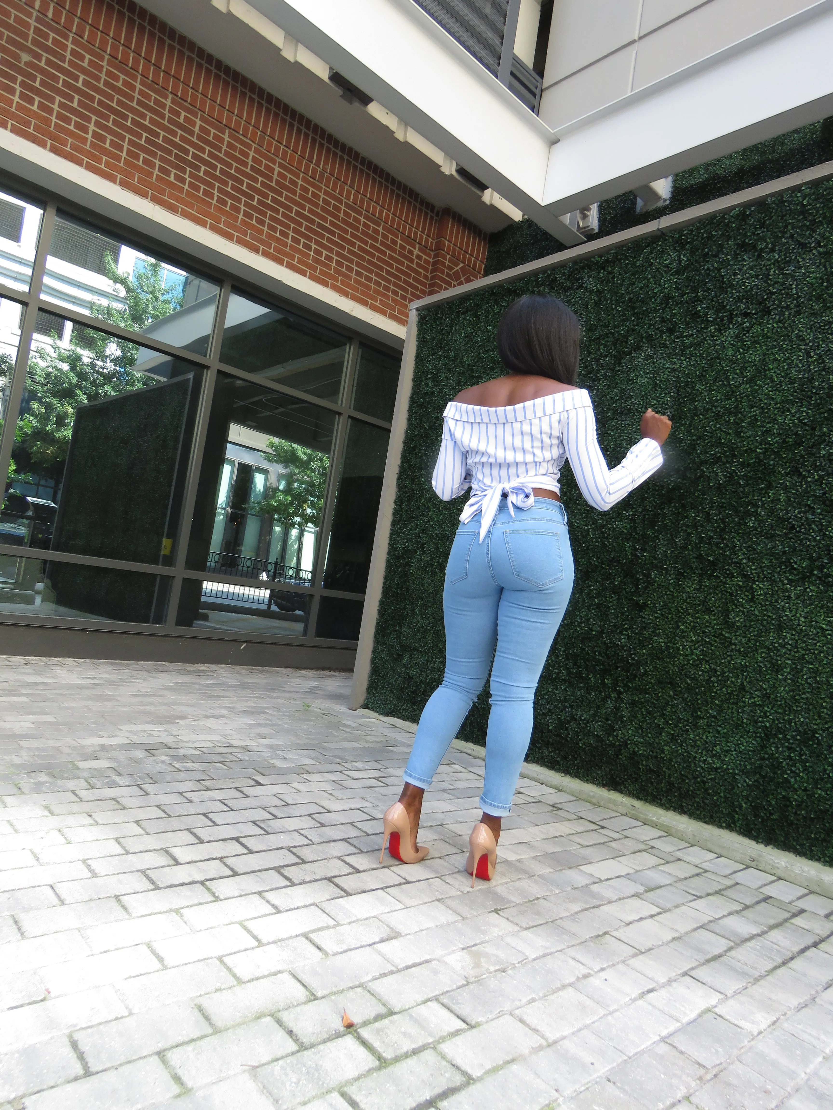 STRIPE OFF SHOULDER SHIRT TOP