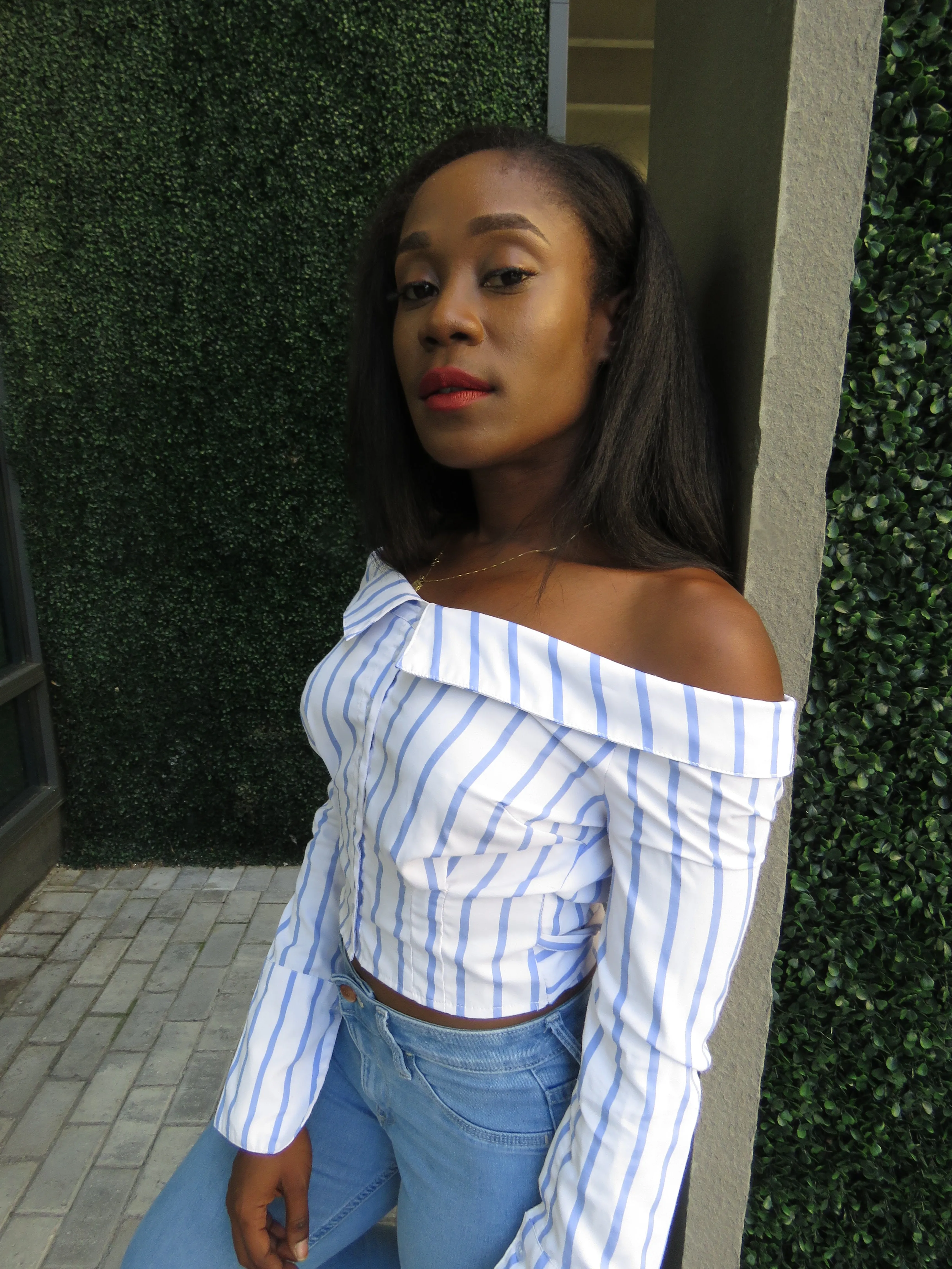 STRIPE OFF SHOULDER SHIRT TOP