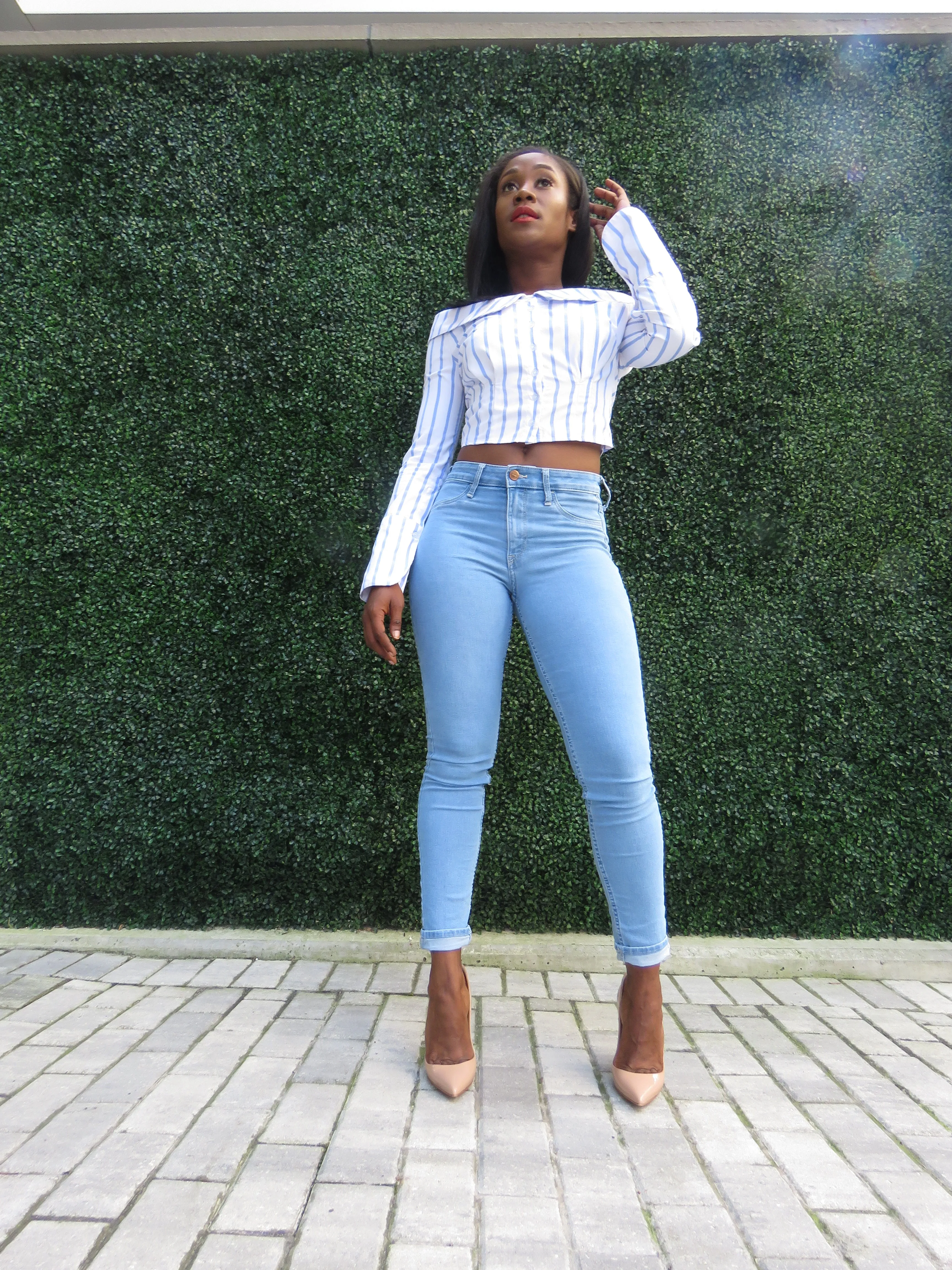 STRIPE OFF SHOULDER SHIRT TOP